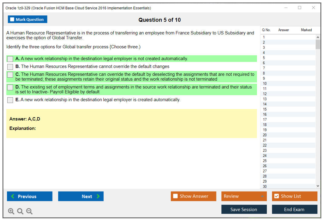 Oracle 1z0-329 (Oracle Fusion HCM Base Cloud Service 2016 Implementation Essentials) Exam Simulator Test Engine Practice Exam 5