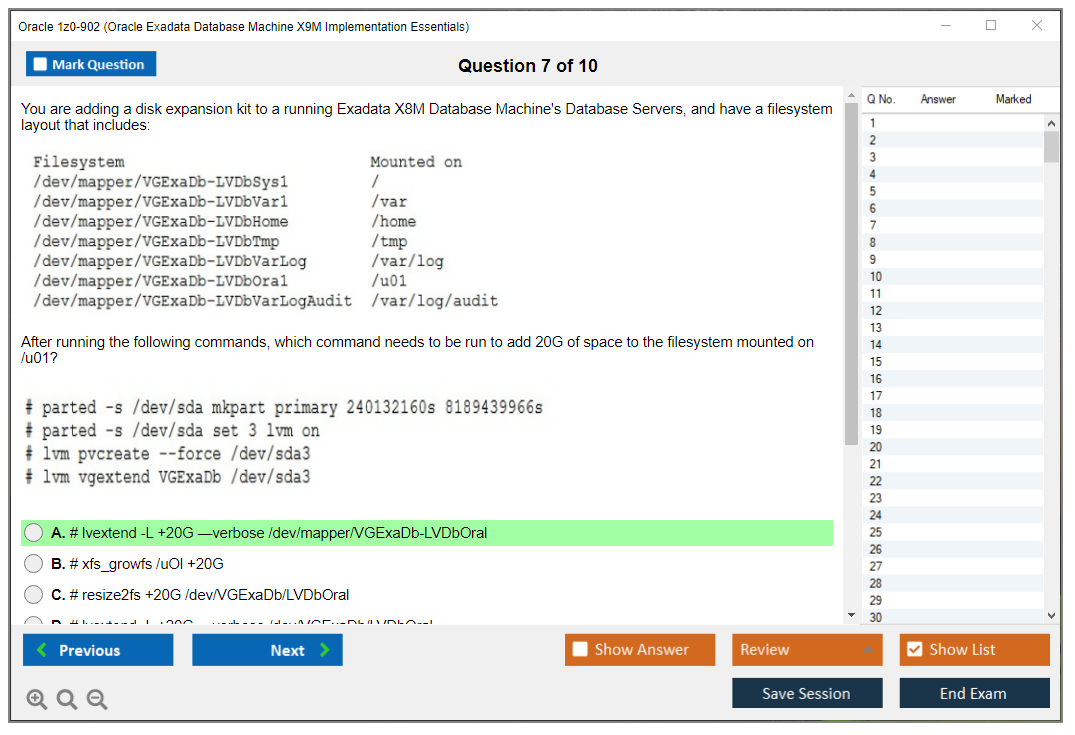 Oracle 1z0-902 (Oracle Exadata Database Machine X9M Implementation Essentials) Simulateur d'examen Moteur de test Dumps d'examen 7