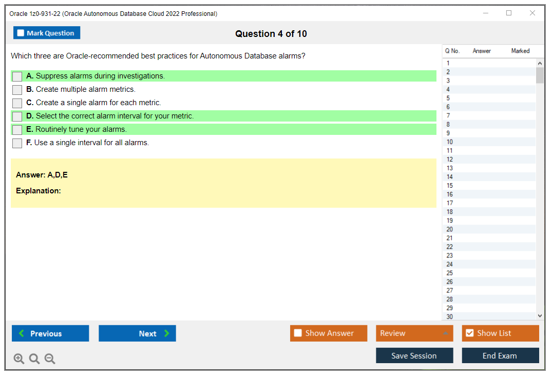 Oracle 1z0-931-22 (Oracle Autonomous Database Cloud 2022 Professional) Simulador de exame Motor de teste Dumps de exame 4