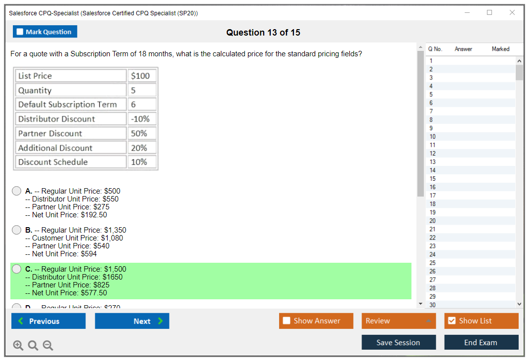 Salesforce CPQ-Specialist (Salesforce Certified CPQ Specialist) Симулятор экзамена Тестовый движок Экзаменационные дампы 13