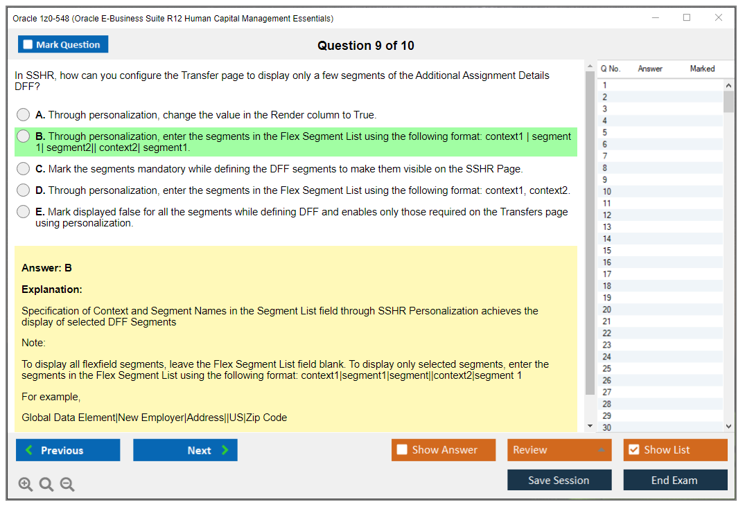 Oracle 1z0-548 (Oracle E-Business Suite R12 Human Capital Management Essentials) Simulateur d'examen Moteur de test Dumps d'examen 9
