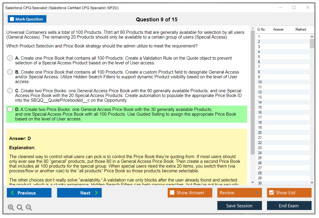 Salesforce CPQ-Specialist (Salesforce Certified CPQ Specialist) Симулятор экзамена Тестовый движок Экзаменационные дампы 9