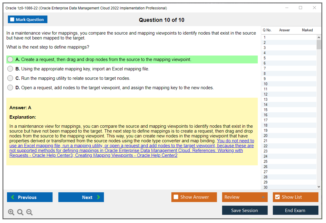 Oracle 1z0-1086-22 (Oracle Enterprise Data Management Cloud 2022 Implementation Professional) Simulador de exame Motor de teste Dumps de exame 10
