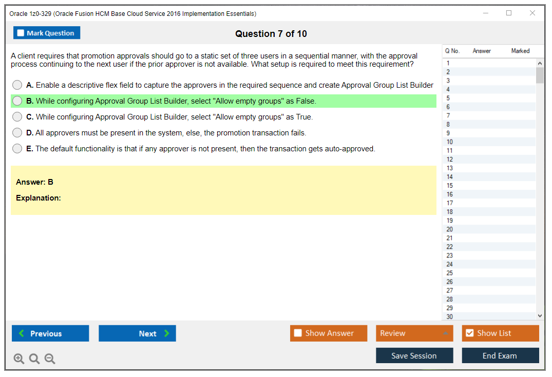 Oracle 1z0-329 (Oracle Fusion HCM Base Cloud Service 2016 Implementation Essentials) Exam Simulator Test Engine Practice Exam 7