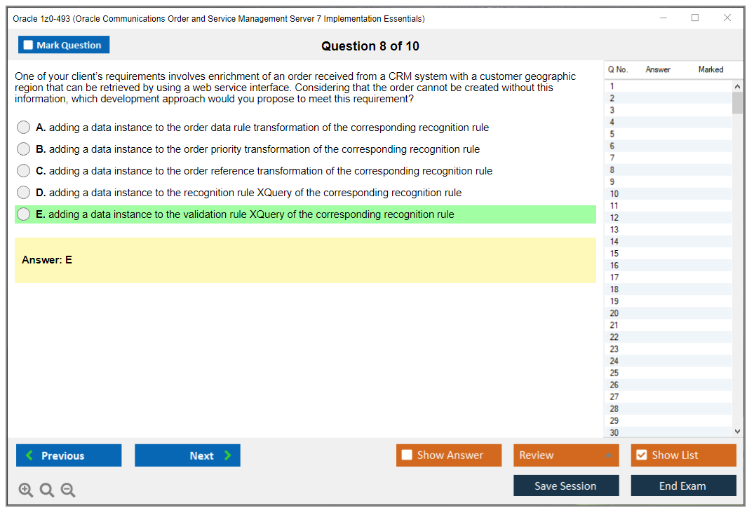 Oracle 1z0-493 (Oracle Communications Order and Service Management Server 7 Implementation Essentials) Prüfungs-Simulator Test Engine Prüfungs-Dumps 8