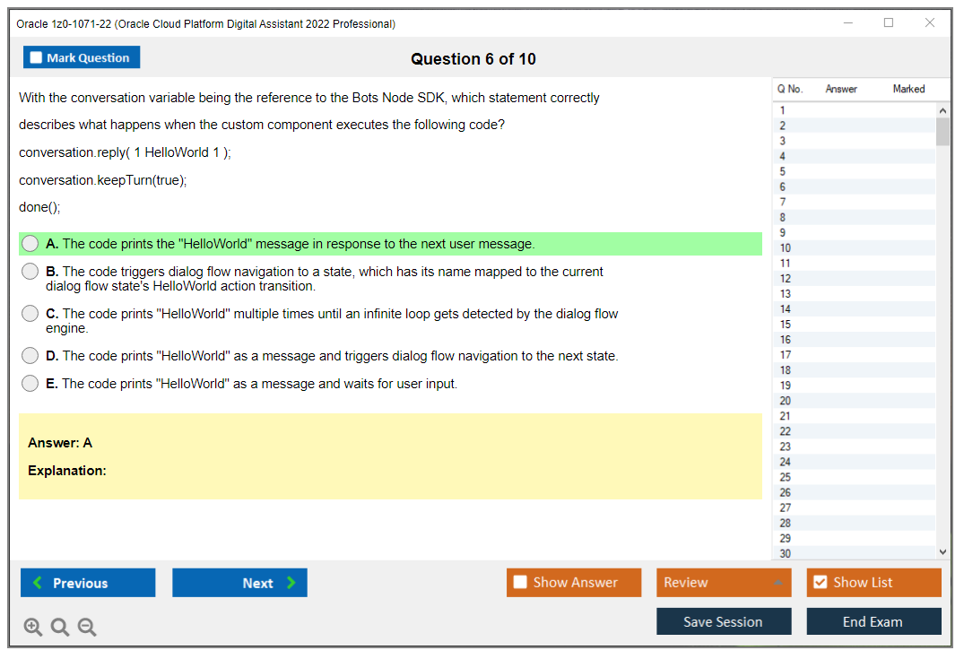 Oracle 1z0-1071-22 (Oracle Cloud Platform Digital Assistant 2022 Professional) Prüfungs-Simulator Test Engine Prüfungs-Dumps 6