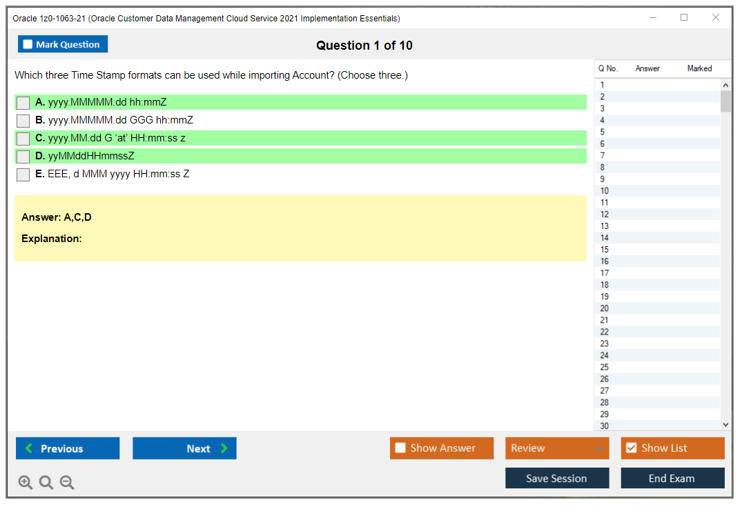 Oracle 1z0-1063-21 (Oracle Customer Data Management Cloud Service 2021 Implementation Essentials) Simulatore di esame Motore di test Dump degli esami 1