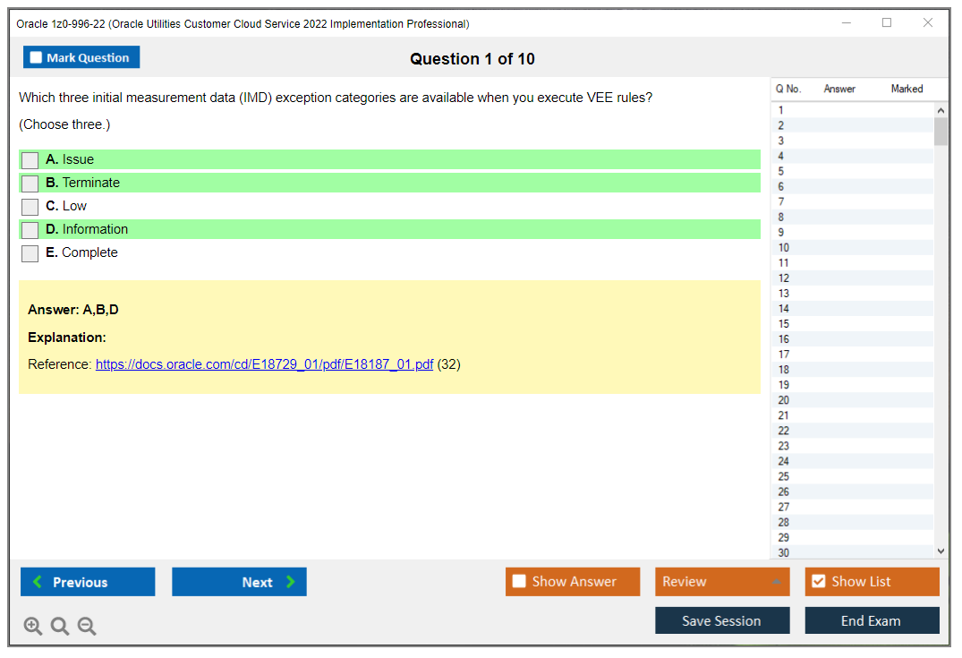 Oracle 1z0-996-22 (Oracle Utilities Customer Cloud Service 2022 Implementation Professional) Simulatore di esame Motore di test Dump degli esami 1