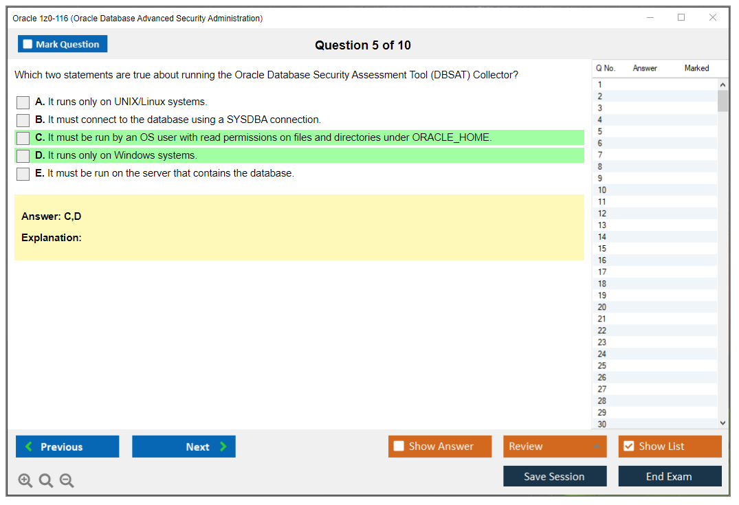 Oracle 1z0-116 (Oracle Database Security Administration) Simulateur d'examen Moteur de test Dumps d'examen 5