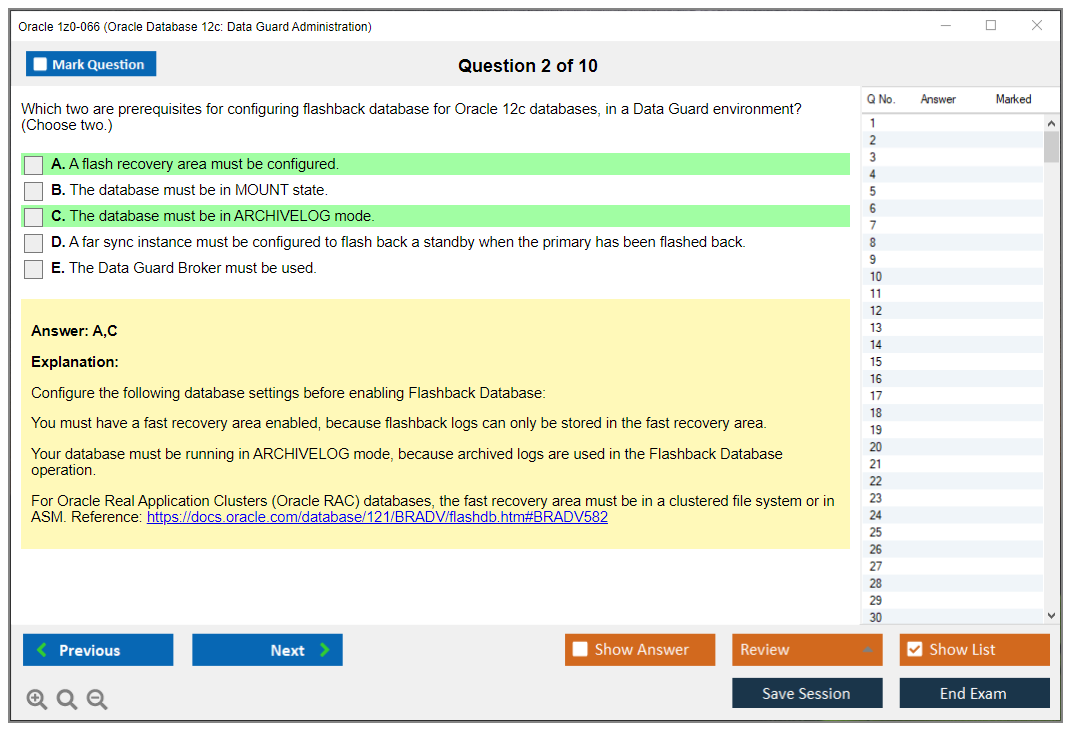 Oracle 1z0-066 (Oracle Database 12c: Data Guard Administration) Симулятор экзамена Тестовый движок Экзаменационные дампы 2
