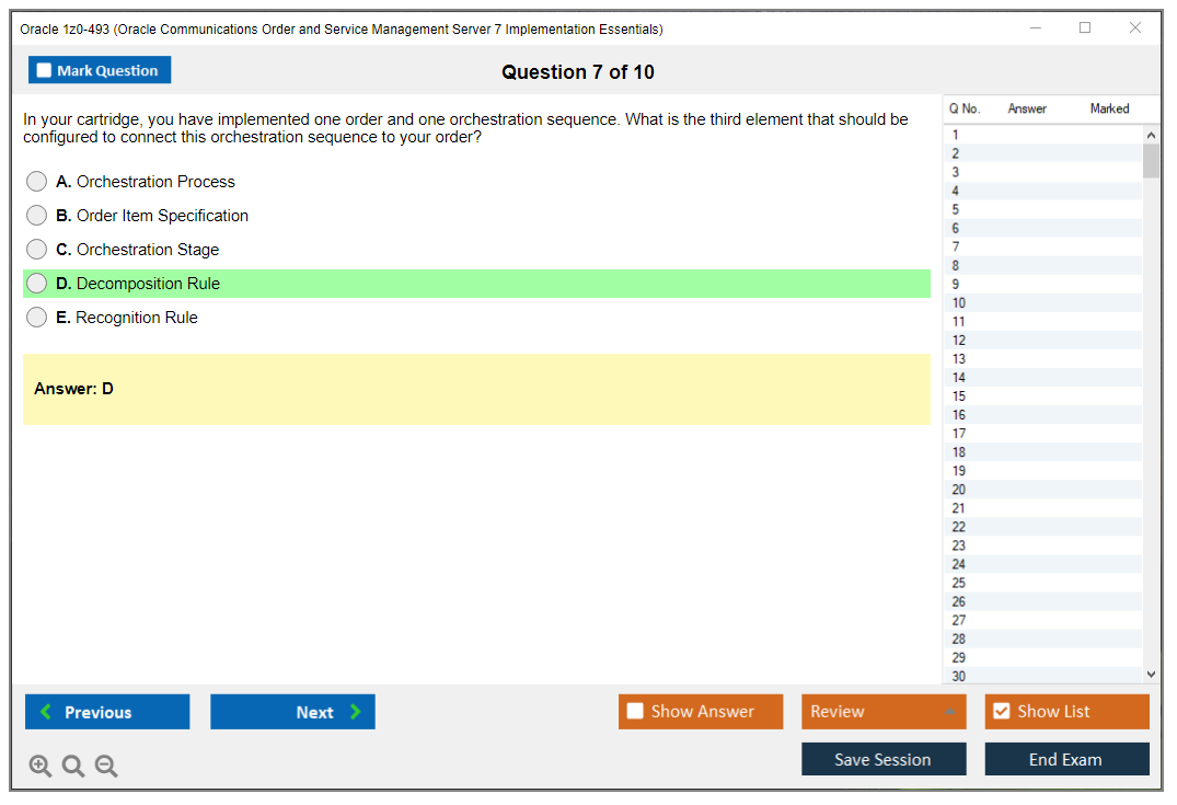 Oracle 1z0-493 (Oracle Communications Order and Service Management Server 7 Implementation Essentials) Prüfungs-Simulator Test Engine Prüfungs-Dumps 7