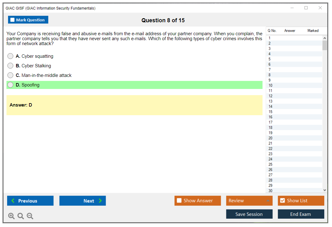 GIAC GISF (GIAC Information Security Fundamentals) Simulatore di esame Motore di test Dump degli esami 8