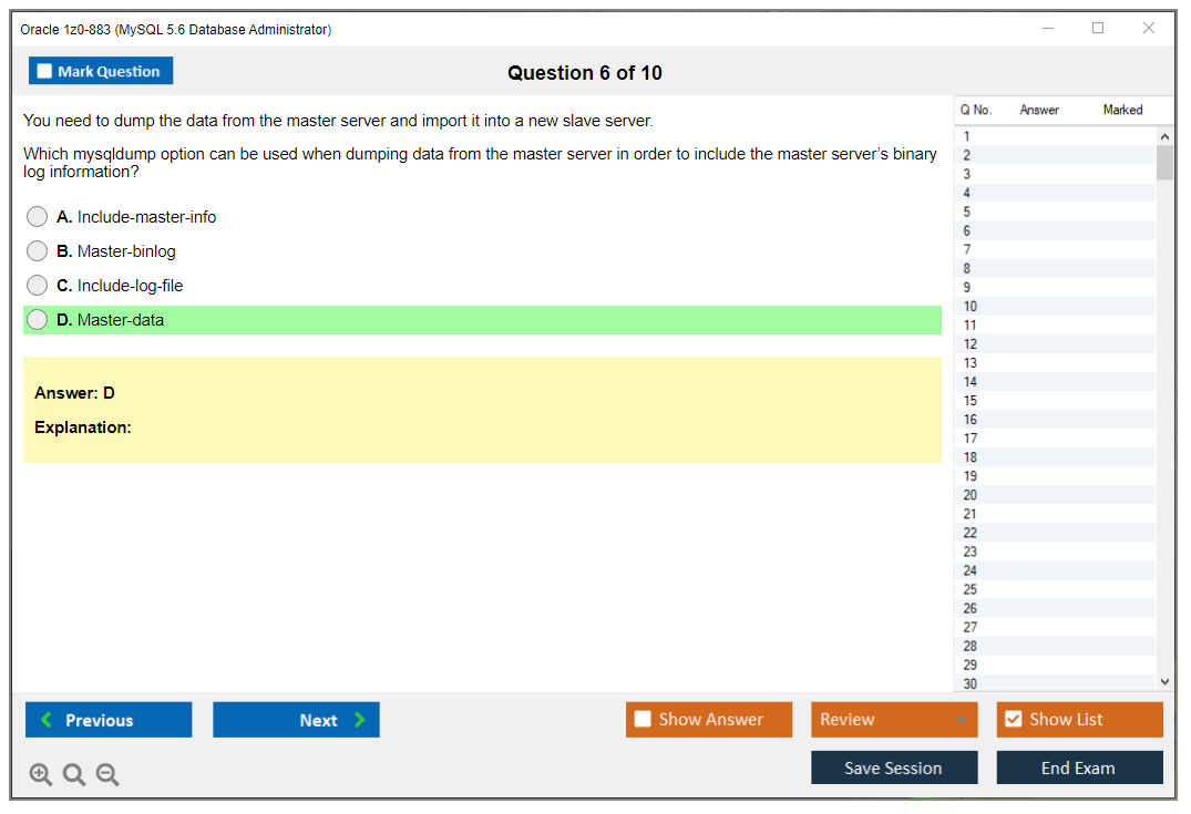Oracle 1z0-883 (MySQL 5.6 Database Administrator) Prüfungs-Simulator Test Engine Prüfungs-Dumps 6