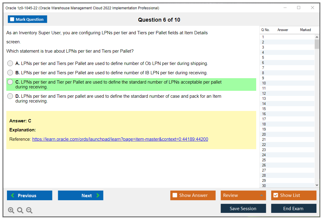 Oracle 1z0-1045-22 (Oracle Warehouse Management Cloud 2022 Implementation Professional) Prüfungs-Simulator Test Engine Prüfungs-Dumps 6