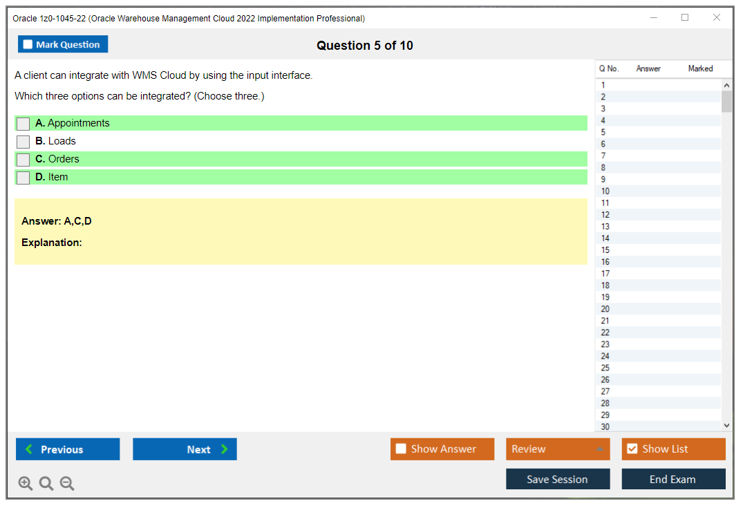 Oracle 1z0-1045-22 (Oracle Warehouse Management Cloud 2022 Implementation Professional) Prüfungs-Simulator Test Engine Prüfungs-Dumps 5