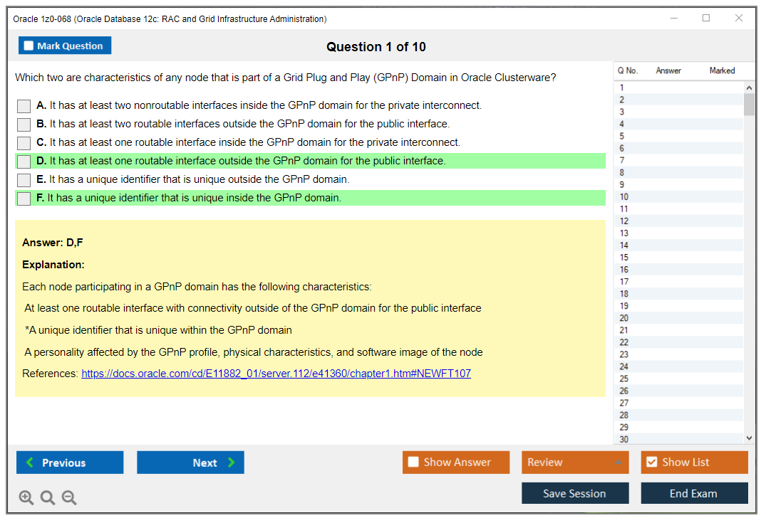 Oracle 1z0-068 (Oracle Database 12c: RAC and Grid Infrastructure Administration) Симулятор экзамена Тестовый движок Экзаменационные дампы 1