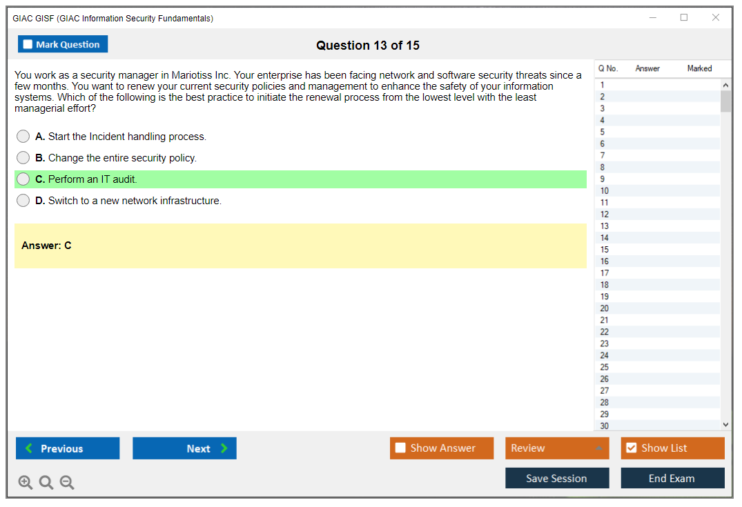 GIAC GISF (GIAC Information Security Fundamentals) Simulatore di esame Motore di test Dump degli esami 13