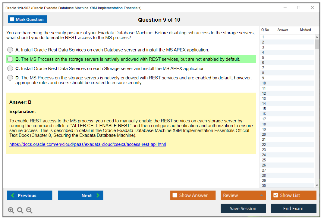 Oracle 1z0-902 (Oracle Exadata Database Machine X9M Implementation Essentials) Simulateur d'examen Moteur de test Dumps d'examen 9