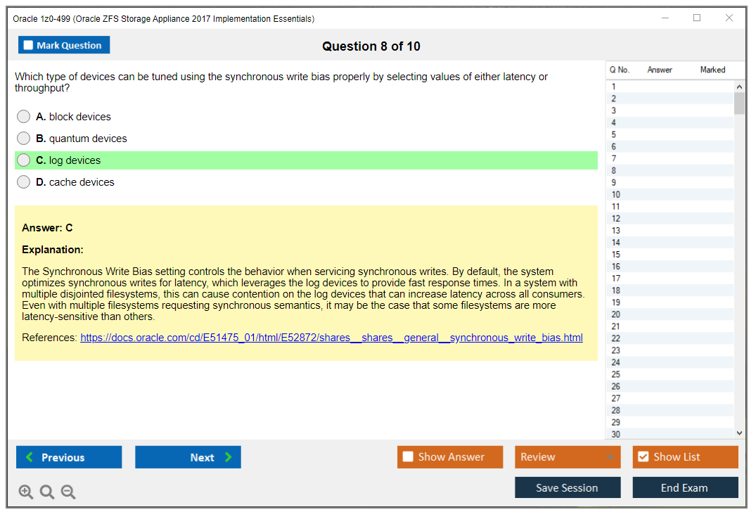 Oracle 1z0-499 (Oracle ZFS Storage Appliance 2017 Implementation Essentials) Prüfungs-Simulator Test Engine Prüfungs-Dumps 8