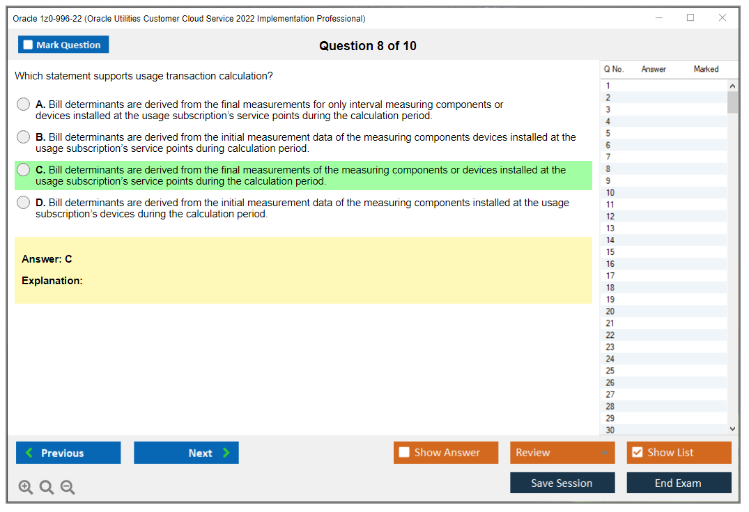 Oracle 1z0-996-22 (Oracle Utilities Customer Cloud Service 2022 Implementation Professional) Simulatore di esame Motore di test Dump degli esami 8