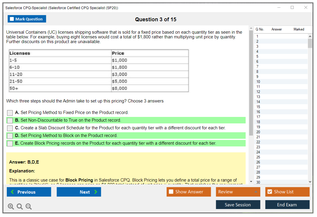 Salesforce CPQ-Specialist (Salesforce Certified CPQ Specialist) Симулятор экзамена Тестовый движок Экзаменационные дампы 3
