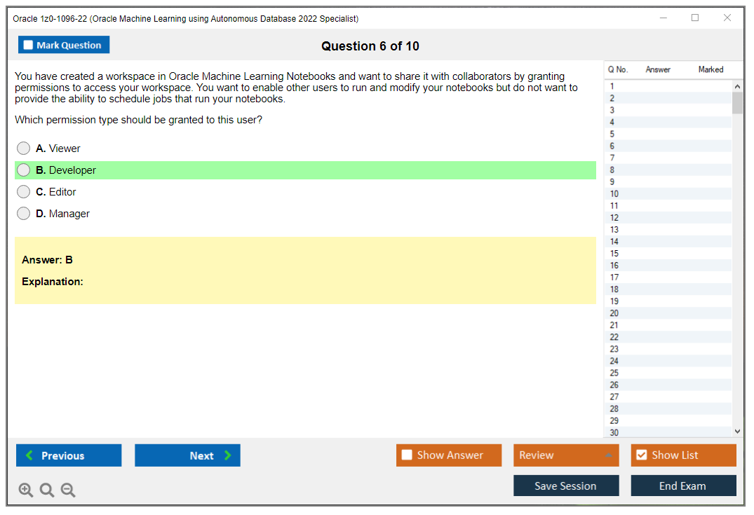 Oracle 1z0-1096-22 (Oracle Machine Learning using Autonomous Database 2022 Specialist) Simulador de examen Motor de pruebas Dumps de examen 6