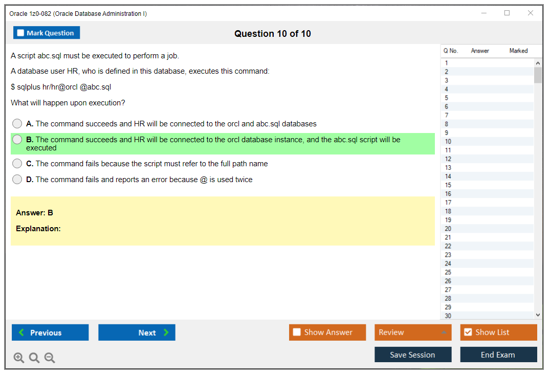 Oracle 1z0-082 (Oracle Database Administration I) Prüfungs-Simulator Test Engine Prüfungs-Dumps 10