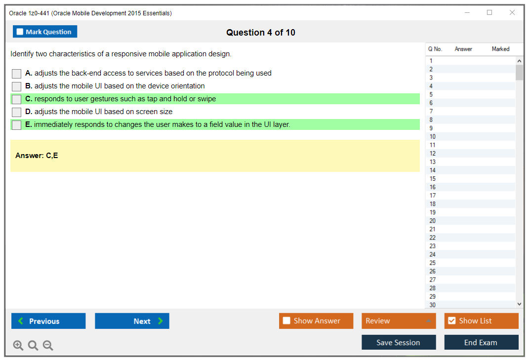 Oracle 1z0-441 (Oracle Mobile Development 2015 Essentials) Simulatore di esame Motore di test Dump degli esami 4