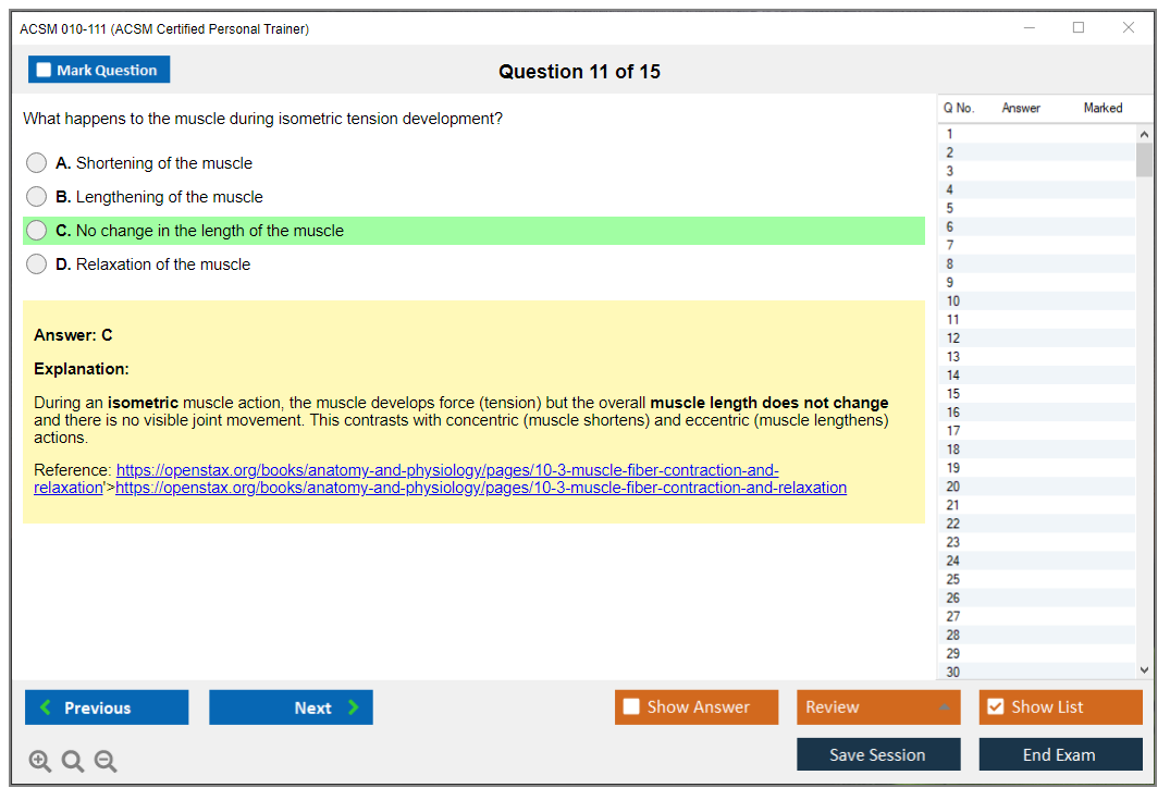 ACSM 010-111 (ACSM Certified Personal Trainer) Simulateur d'examen Moteur de test Dumps d'examen 11