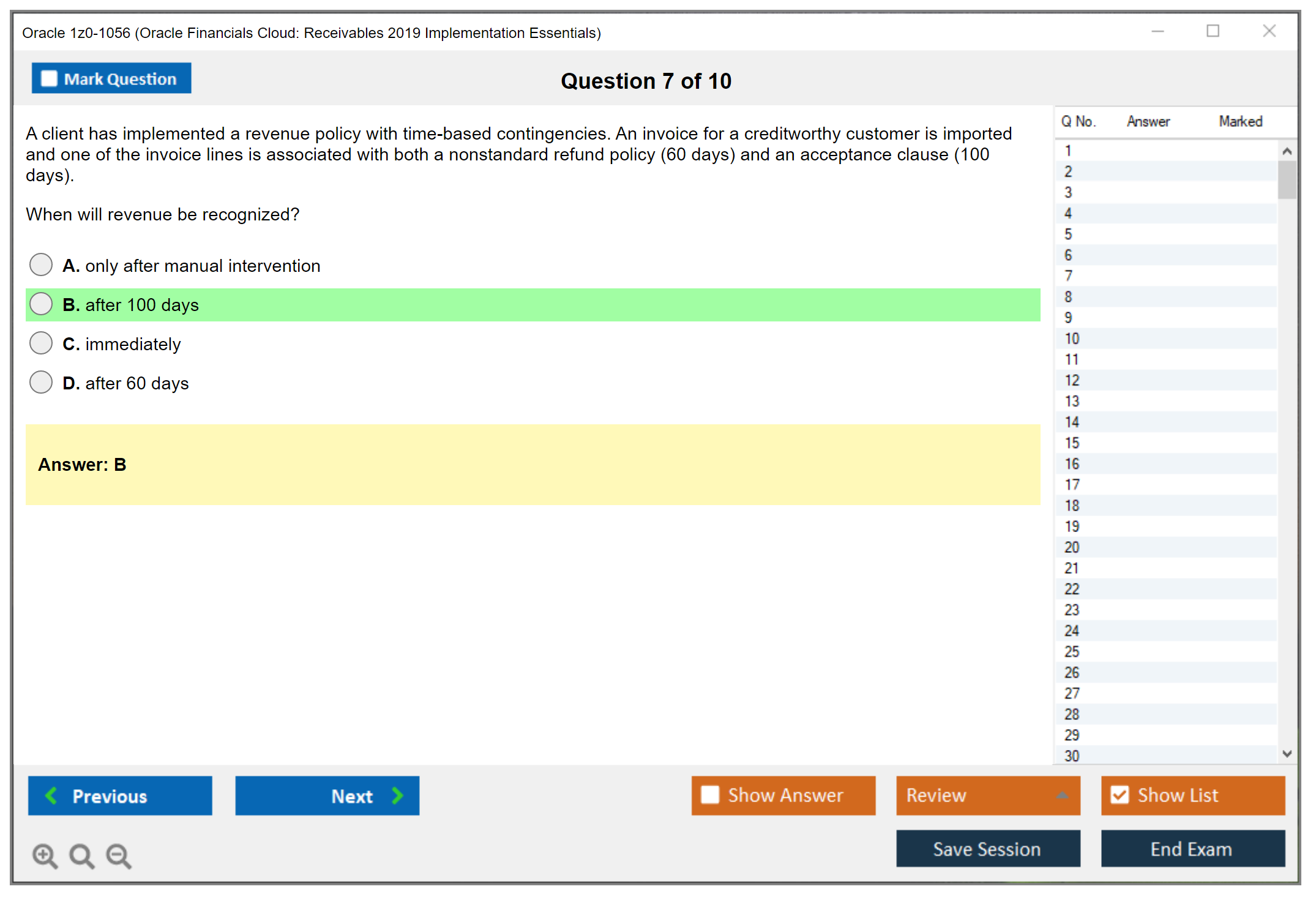 Oracle 1z0-1056 (Oracle Financials Cloud: Receivables 2019 Implementation Essentials) Prüfungs-Simulator Test Engine Prüfungs-Dumps 7