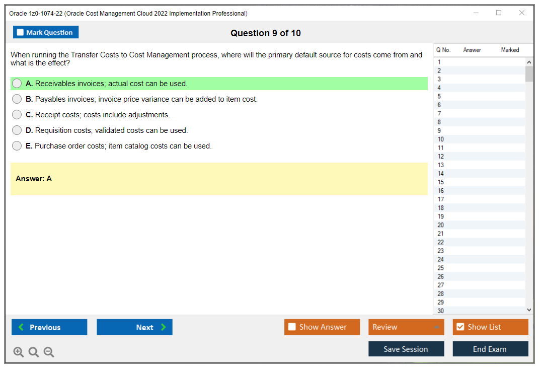 Oracle 1z0-1074-22 (Oracle Cost Management Cloud 2022 Implementation Professional) Prüfungs-Simulator Test Engine Prüfungs-Dumps 9