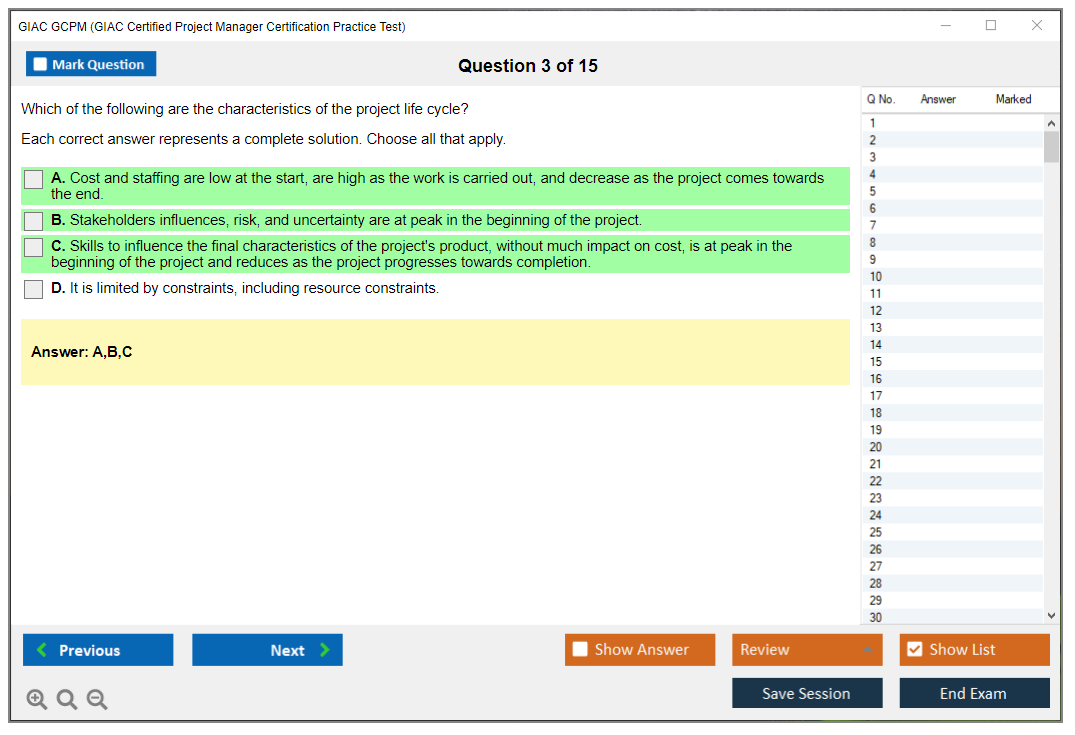GIAC GCPM (GIAC Certified Project Manager Certification Practice Test) Simulador de exame Motor de teste Dumps de exame 3