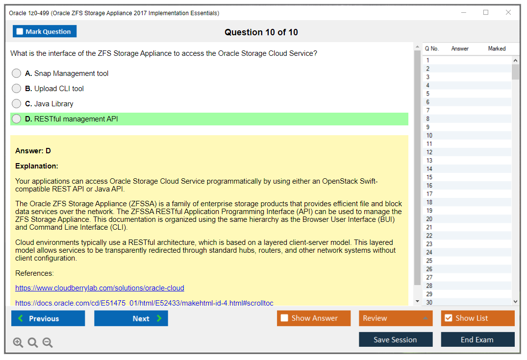 Oracle 1z0-499 (Oracle ZFS Storage Appliance 2017 Implementation Essentials) Prüfungs-Simulator Test Engine Prüfungs-Dumps 10