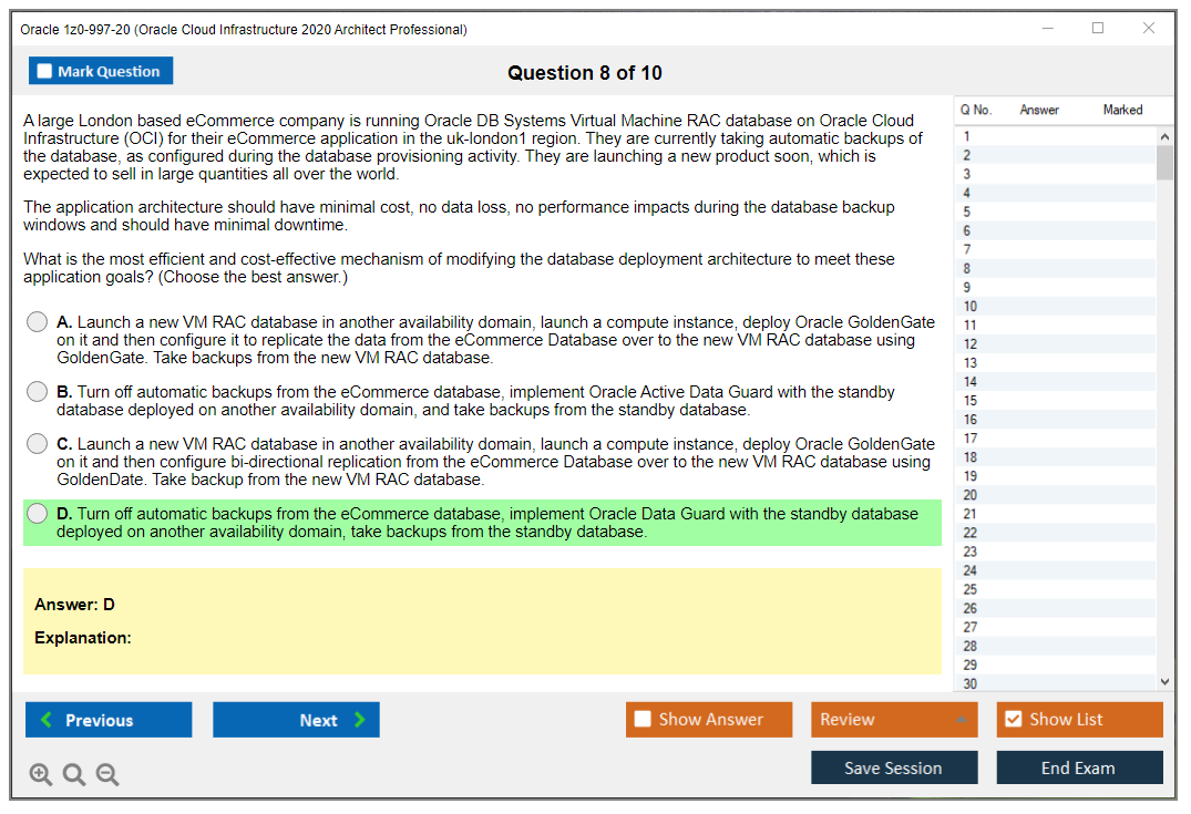 Oracle 1z0-997-20 (Oracle Cloud Infrastructure 2020 Architect Professional) Prüfungs-Simulator Test Engine Prüfungs-Dumps 8