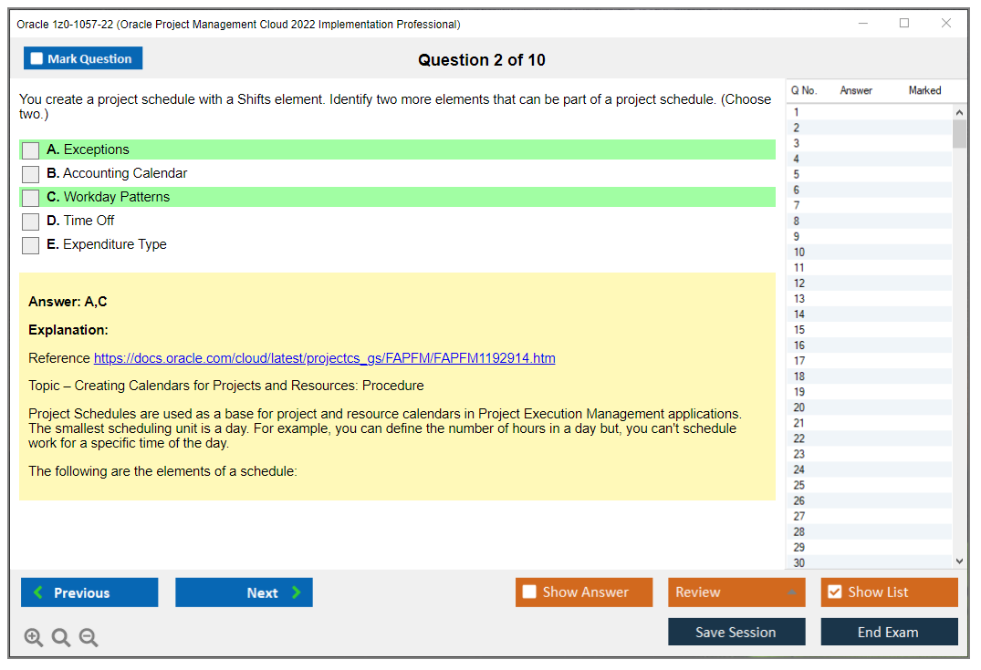Oracle 1z0-1057-22 (Oracle Project Management Cloud 2022 Implementation Professional) Simulatore di esame Motore di test Dump degli esami 2