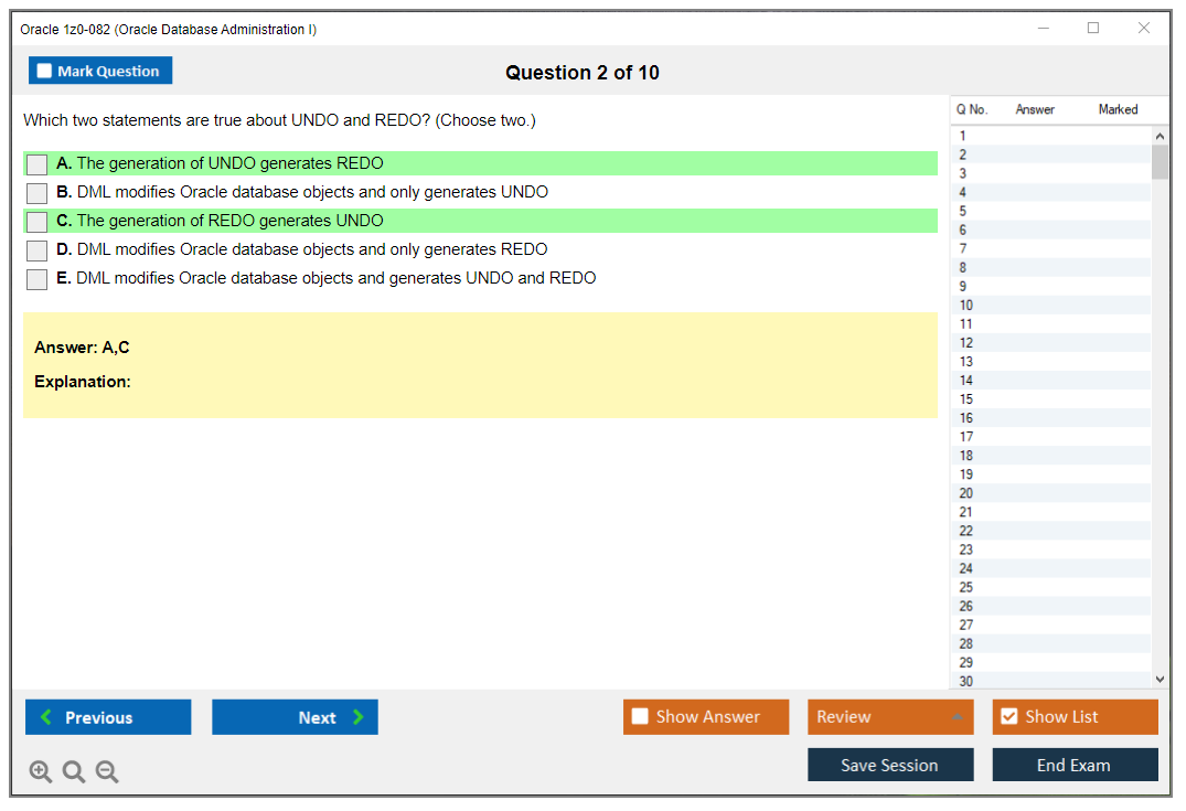 Oracle 1z0-082 (Oracle Database Administration I) Prüfungs-Simulator Test Engine Prüfungs-Dumps 2