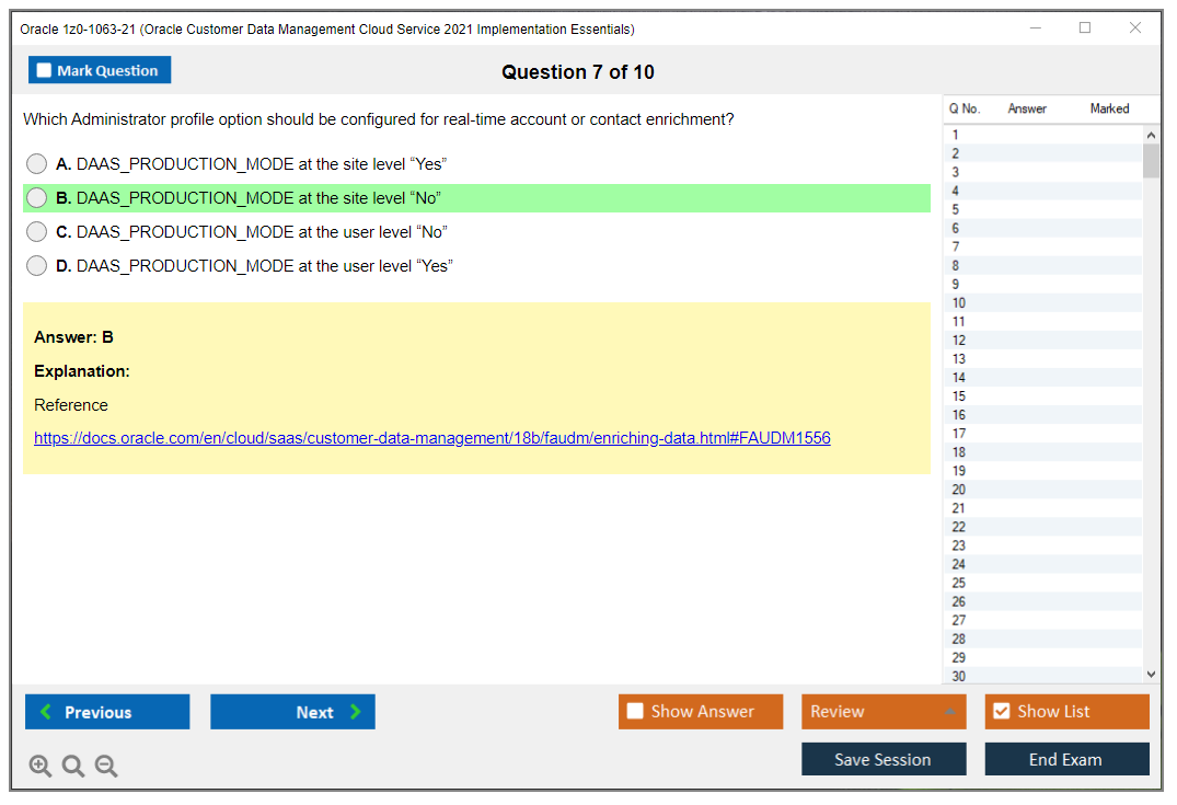 Oracle 1z0-1063-21 (Oracle Customer Data Management Cloud Service 2021 Implementation Essentials) Simulatore di esame Motore di test Dump degli esami 7