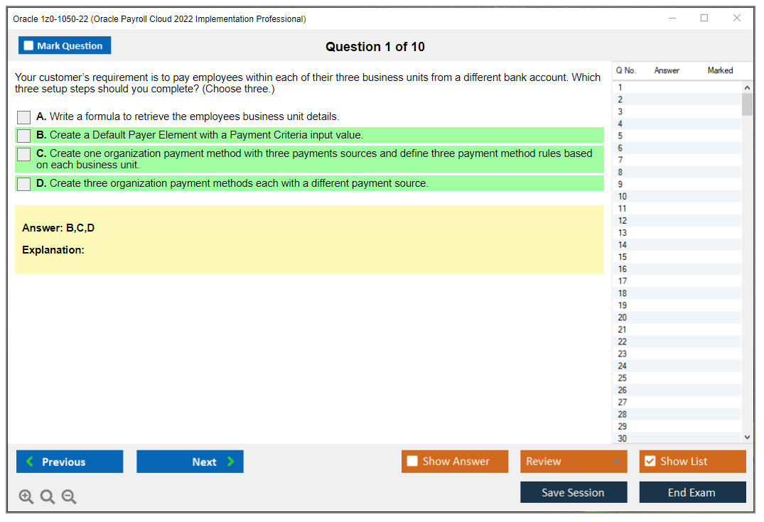 Oracle 1z0-1050-22 (Oracle Payroll Cloud 2022 Implementation Professional) Simulatore di esame Motore di test Dump degli esami 1