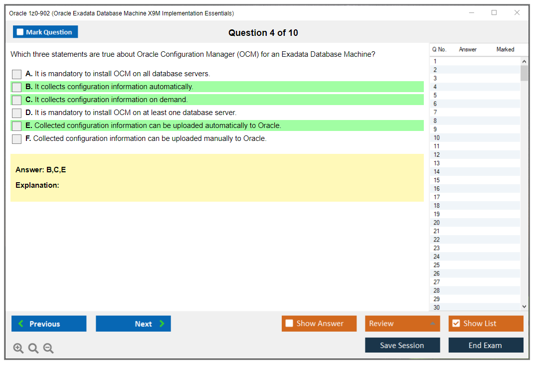 Oracle 1z0-902 (Oracle Exadata Database Machine X9M Implementation Essentials) Simulateur d'examen Moteur de test Dumps d'examen 4