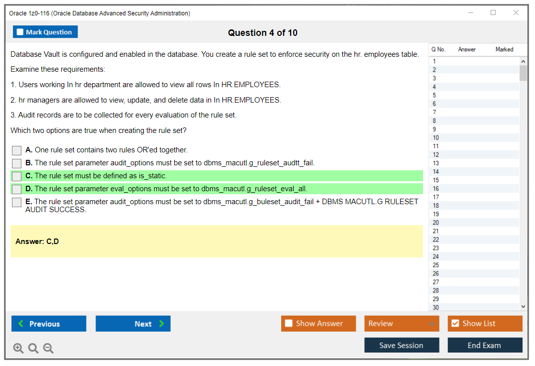Oracle 1z0-116 (Oracle Database Security Administration) Simulateur d'examen Moteur de test Dumps d'examen 4