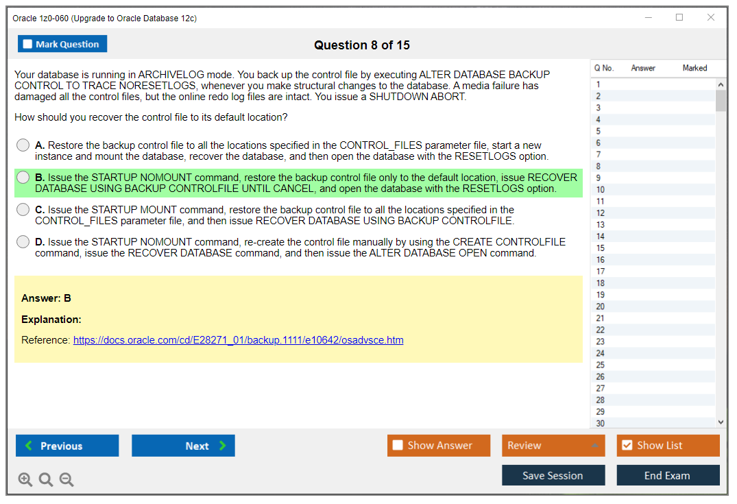 Oracle 1z0-060 (Upgrade to Oracle Database 12c) Симулятор экзамена Тестовый движок Экзаменационные дампы 8