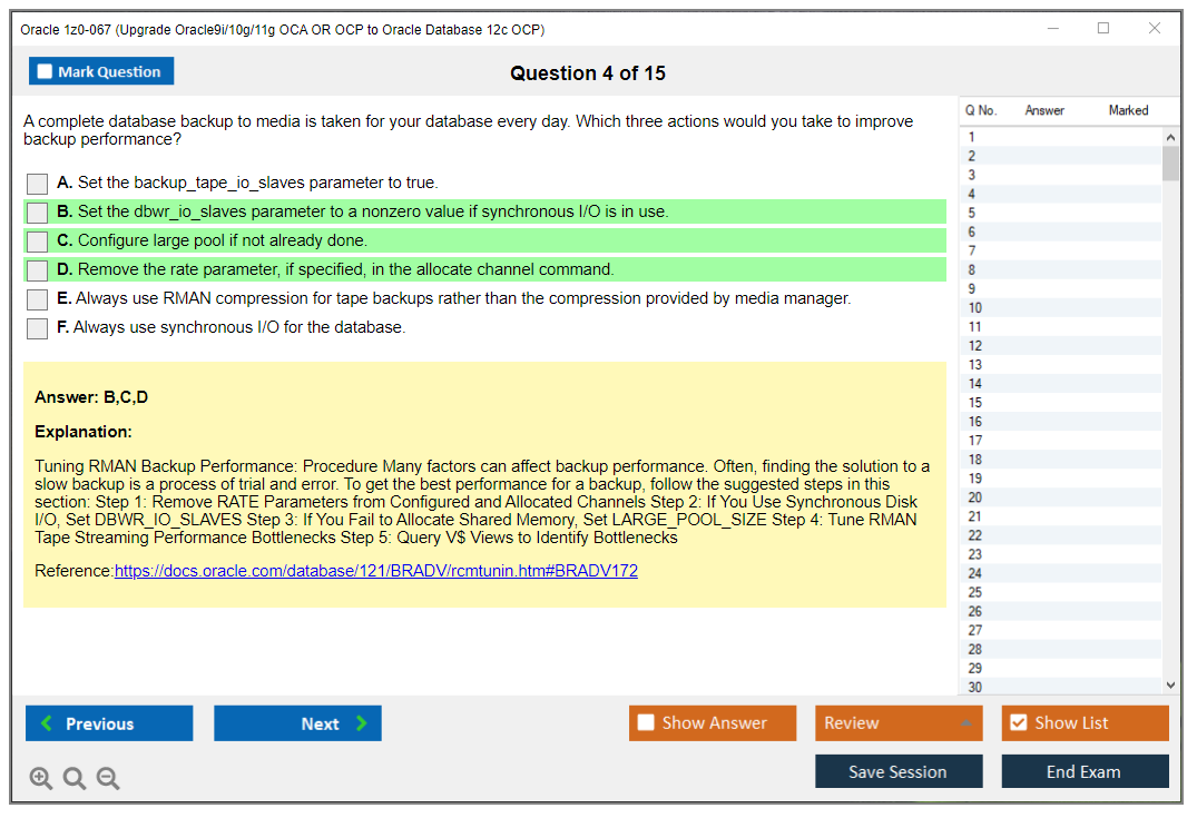 Oracle 1z0-067 (Upgrade Oracle9i/10g/11g OCA OR OCP to Oracle Database 12c OCP) Симулятор экзамена Тестовый движок Экзаменационные дампы 4