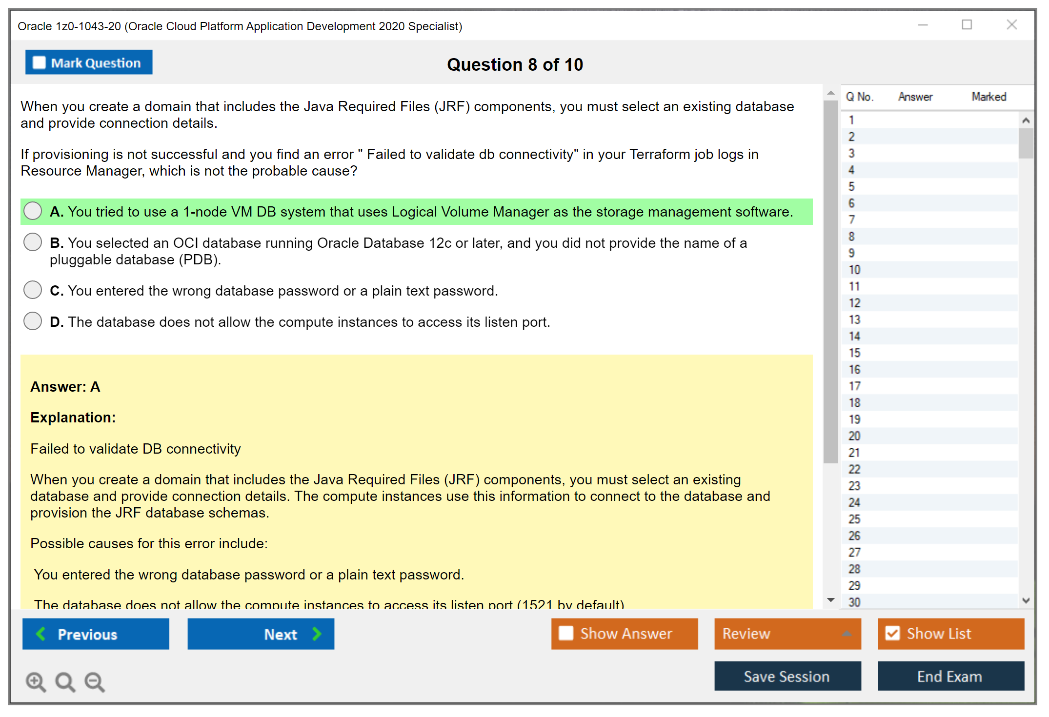 Oracle 1z0-1043-20 (Oracle Cloud Platform Application Development 2020 Specialist) Exam Simulator Test Engine Practice Exam 8