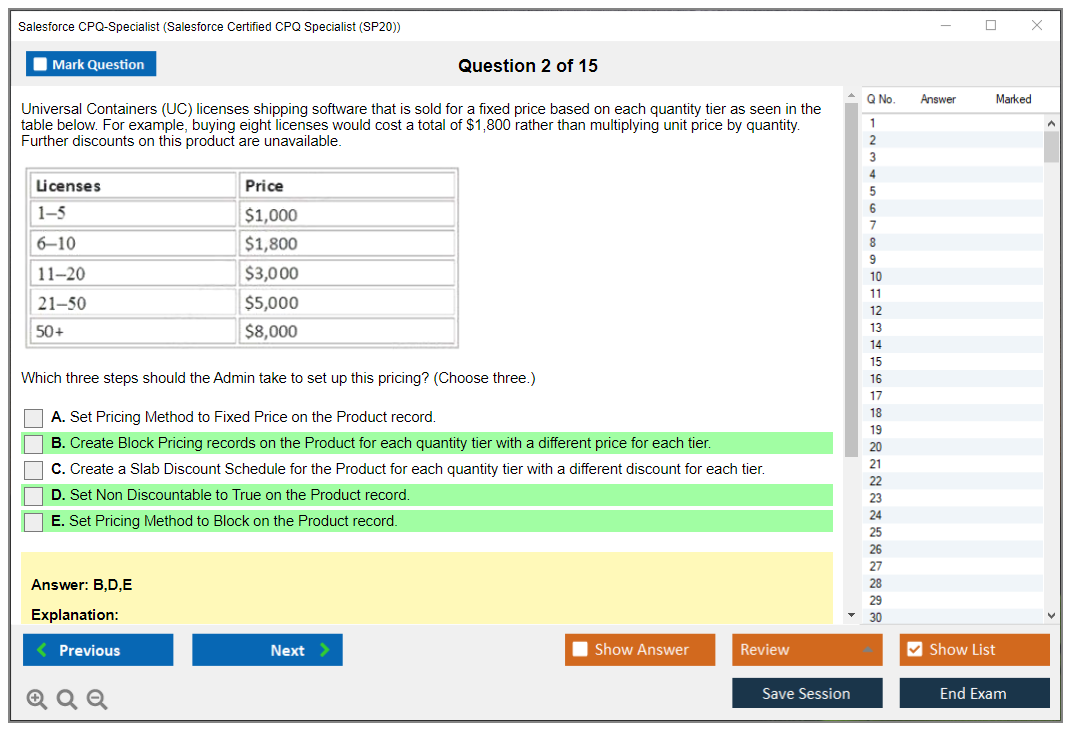 Salesforce CPQ-Specialist (Salesforce Certified CPQ Specialist) Симулятор экзамена Тестовый движок Экзаменационные дампы 2