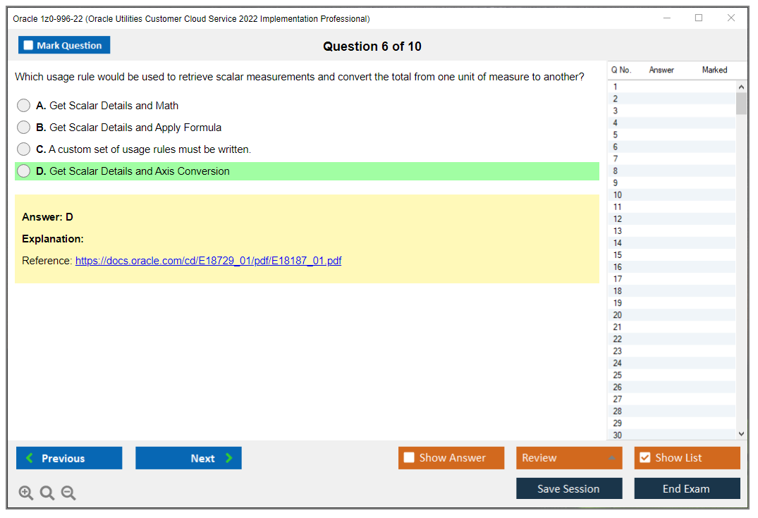 Oracle 1z0-996-22 (Oracle Utilities Customer Cloud Service 2022 Implementation Professional) Simulatore di esame Motore di test Dump degli esami 6