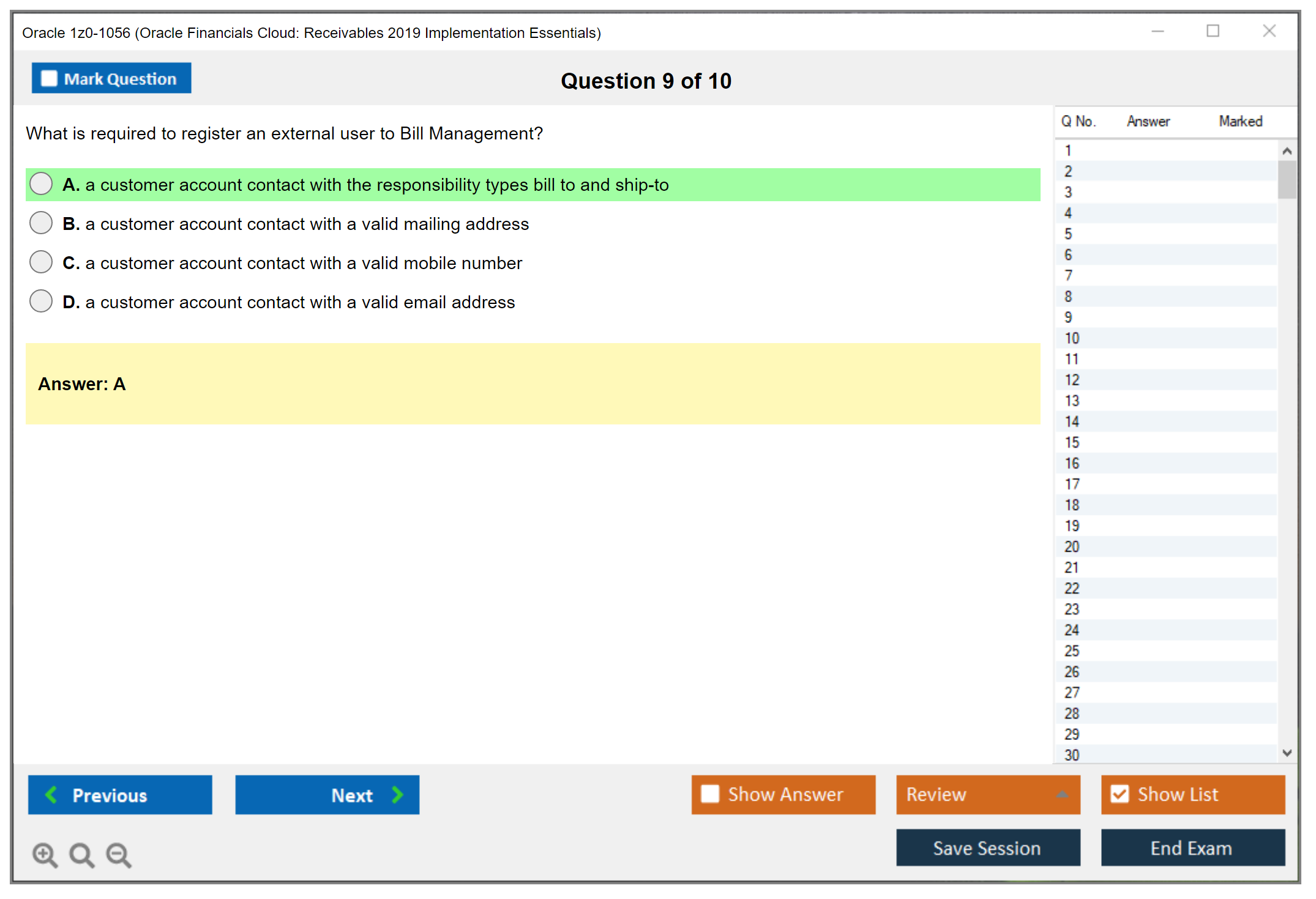 Oracle 1z0-1056 (Oracle Financials Cloud: Receivables 2019 Implementation Essentials) Prüfungs-Simulator Test Engine Prüfungs-Dumps 9