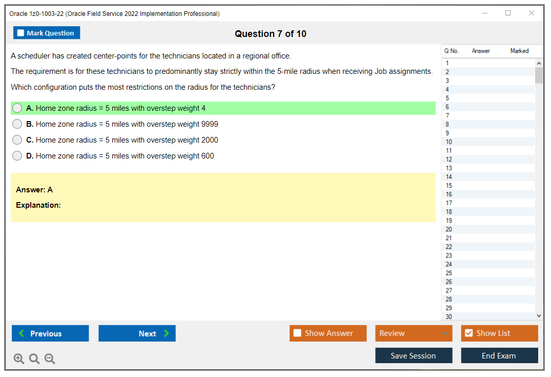 Oracle 1z0-1003-22 (Oracle Field Service 2022 Implementation Professional) Exam Simulator Test Engine Practice Exam 7