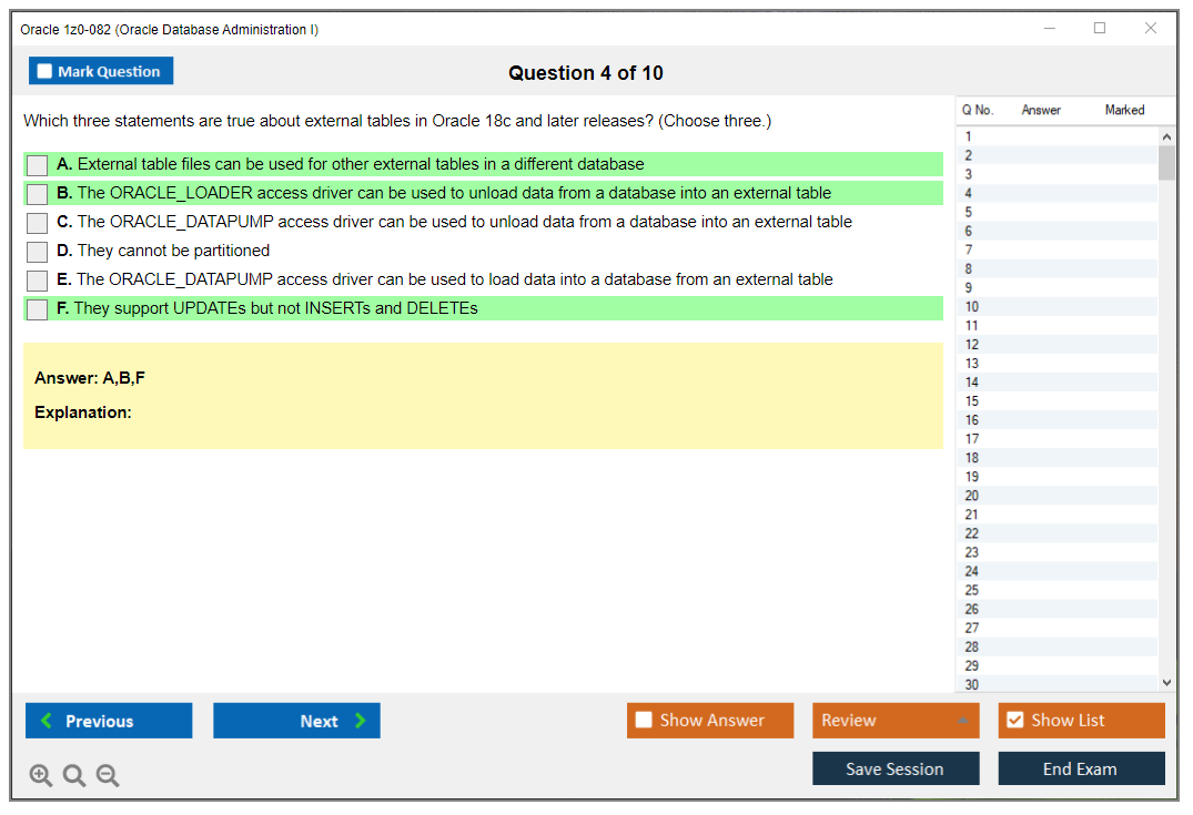 Oracle 1z0-082 (Oracle Database Administration I) Prüfungs-Simulator Test Engine Prüfungs-Dumps 4
