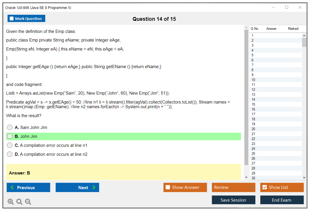 Oracle 1z0-809 (Java SE 8 Programmer II) Simulateur d'examen Moteur de test Dumps d'examen 14