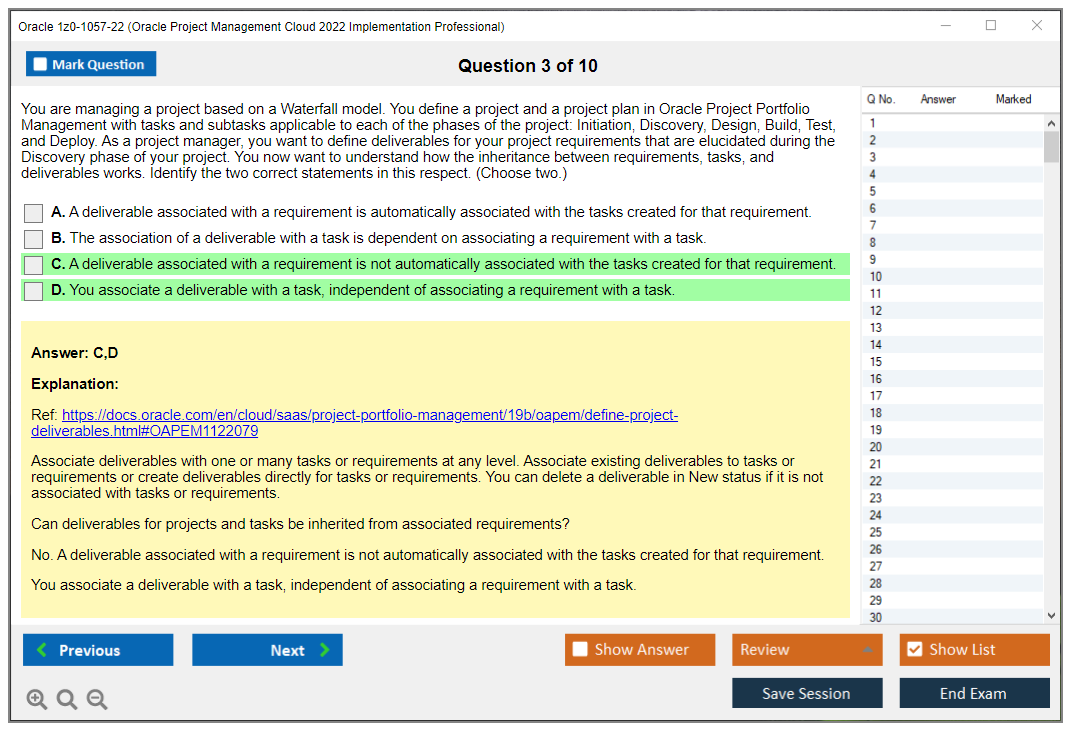 Oracle 1z0-1057-22 (Oracle Project Management Cloud 2022 Implementation Professional) Simulatore di esame Motore di test Dump degli esami 3